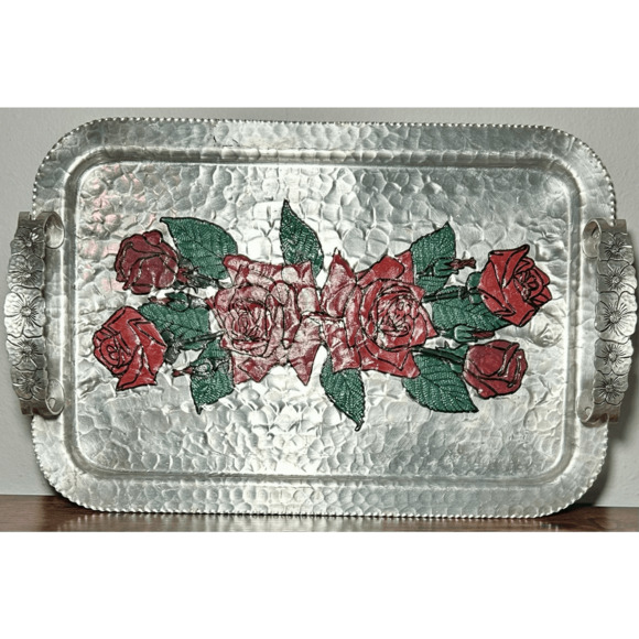 Vintage 1950s MCM Continental Silver Co 18.5” Wild Rose Serving Tray #1023 - Picture 4 of 11